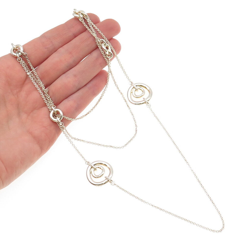 Christofle 925 Sterling Silver Circle Station 3-Strand Cable Chain Necklace 18"